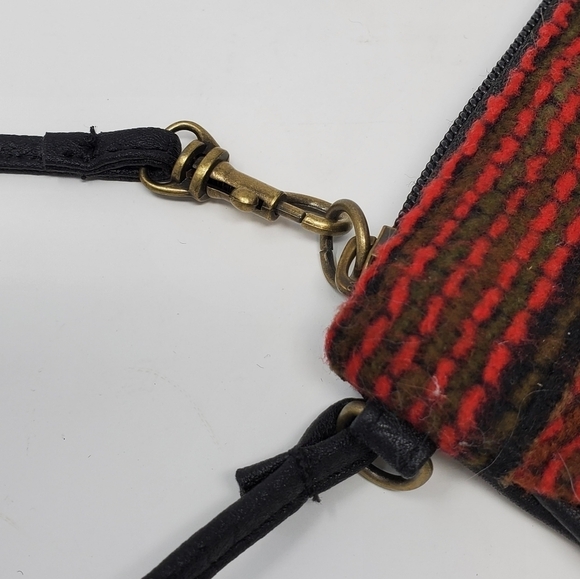 O'NEILL RED TAN WOVEN FABRIC FAUX LEATHER MINI BAG WRISTLET BRASS STUDS BOHO Y2K - Picture 14 of 15